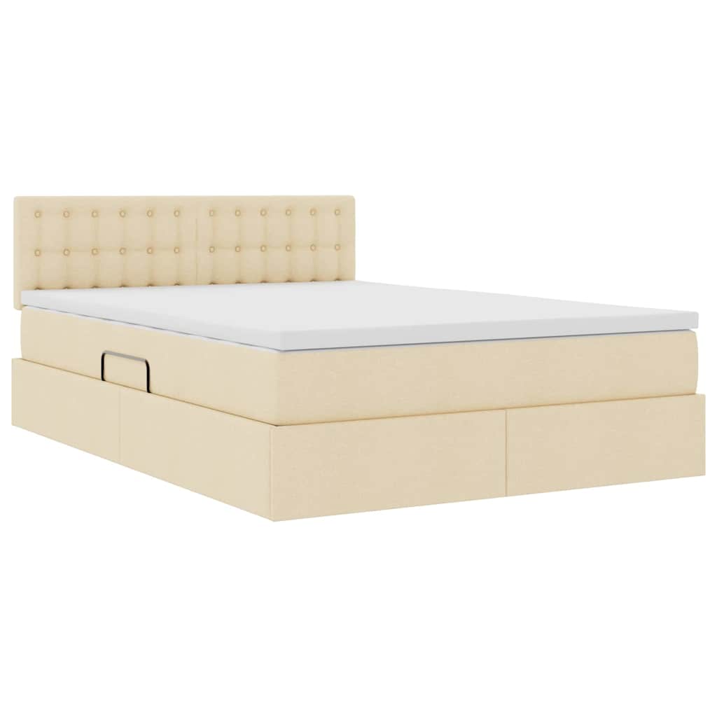 Lit avec rangement et matelas Crème 140 x 200 cm Velours