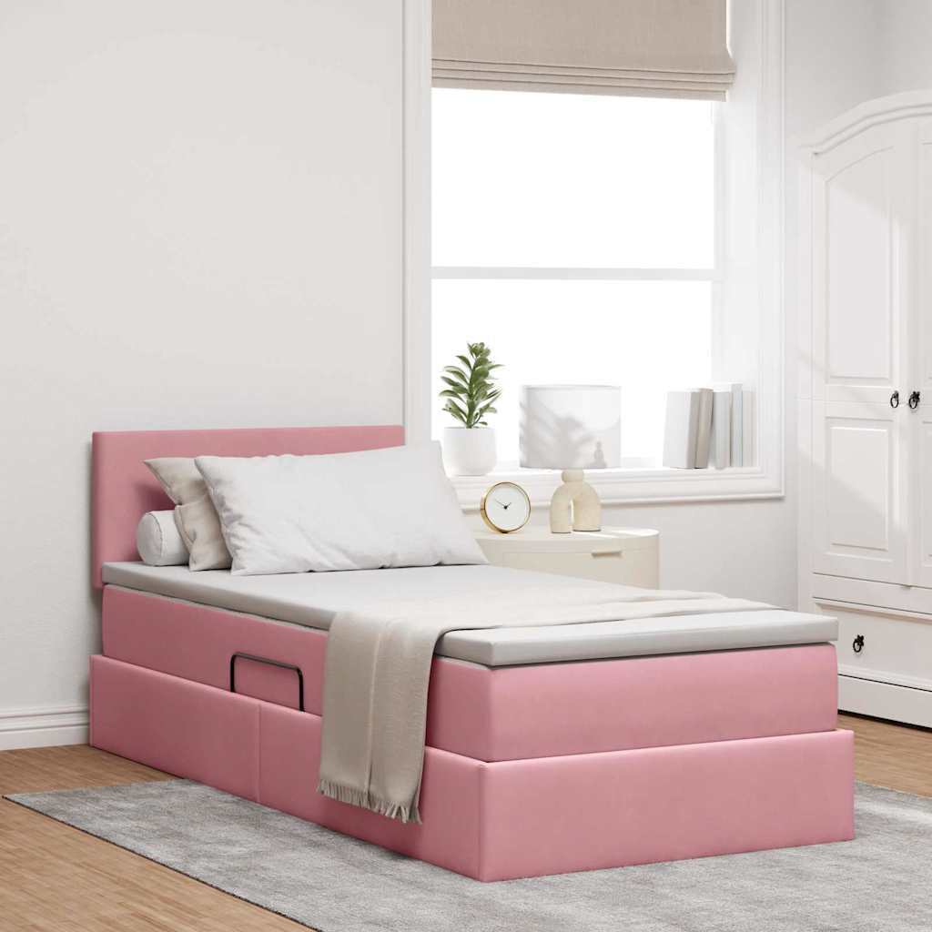 Lit de Rangement avec tête de lit Rose 90 x 190 cm Velours