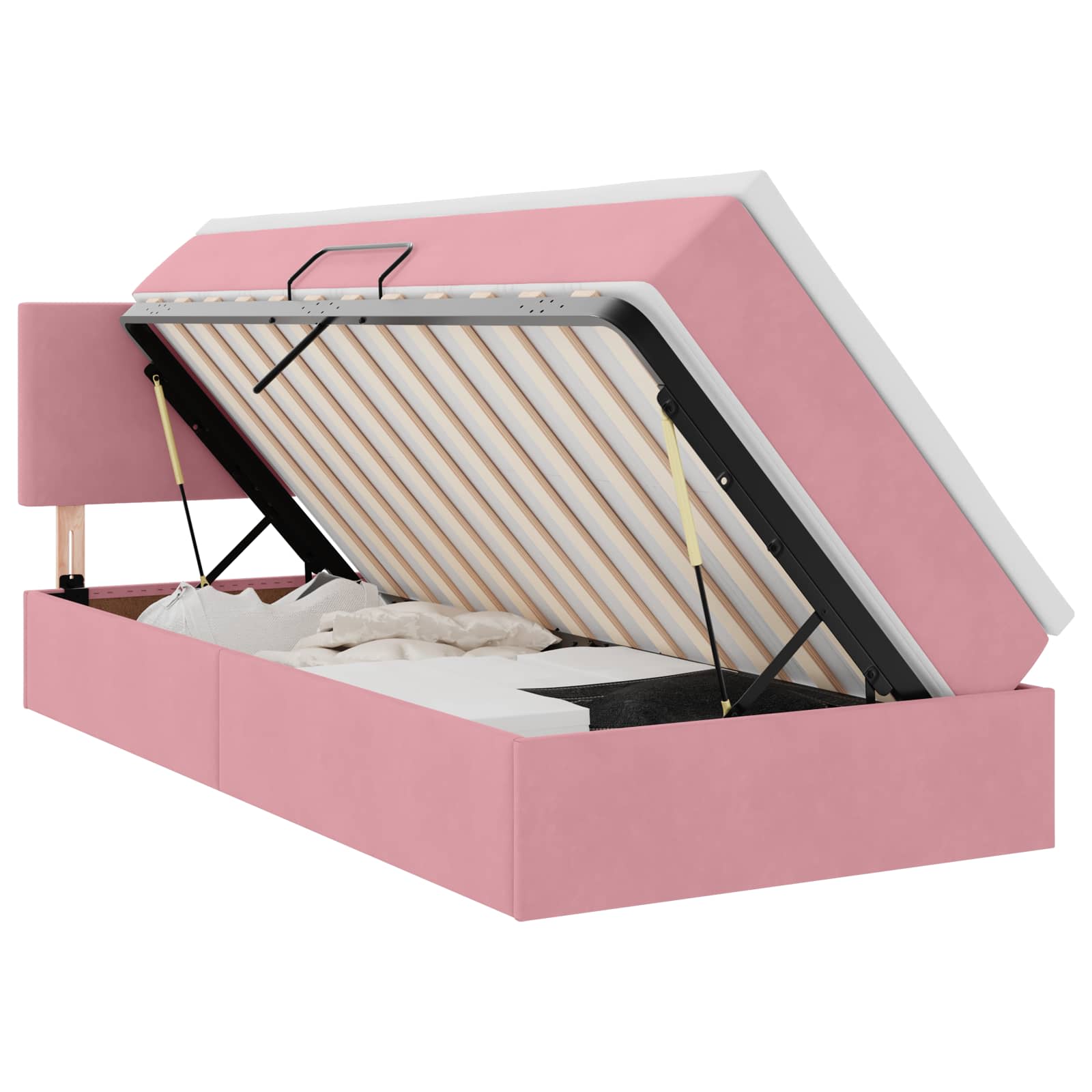 Lit de Rangement avec tête de lit Rose 90 x 190 cm Velours