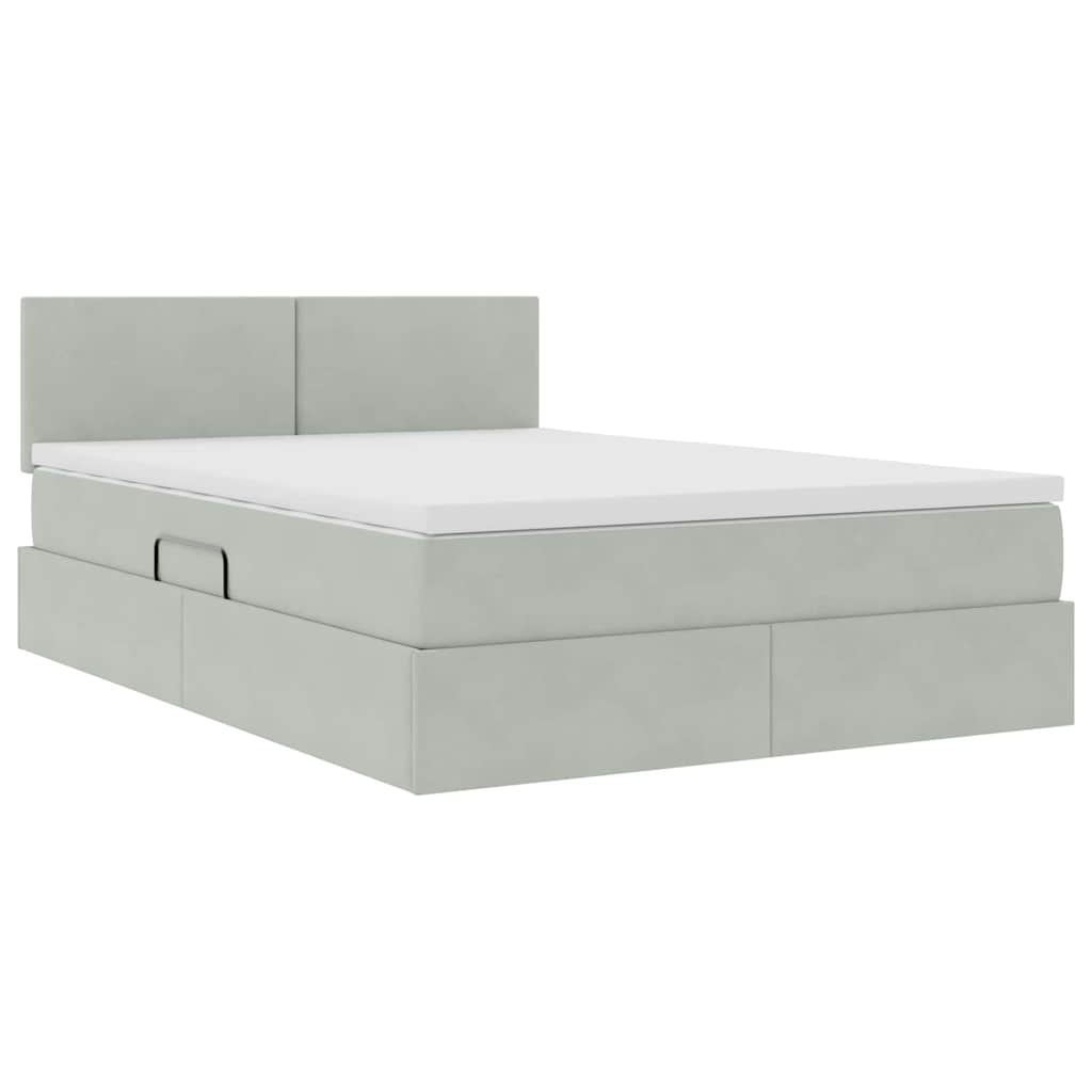 Lit de Rangement avec matelas Gris clair 140 x 190 cm Velours - XIOS