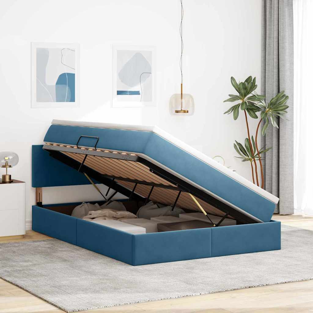 Lit de Rangement avec matelas Bleu foncé 140 x 200 cm Velours - XIOS