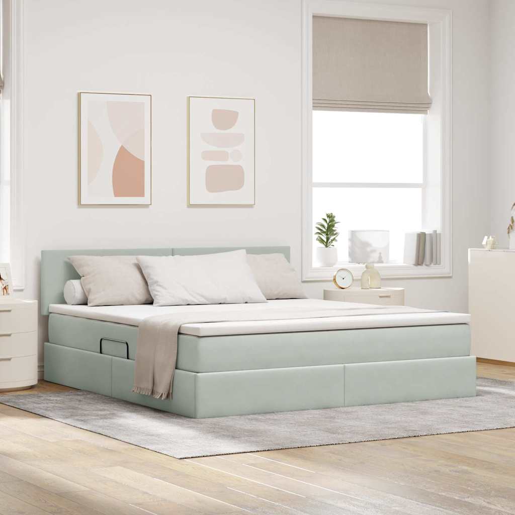 Lit de Rangement avec matelas Gris clair 160 x 200 cm Velours - XIOS