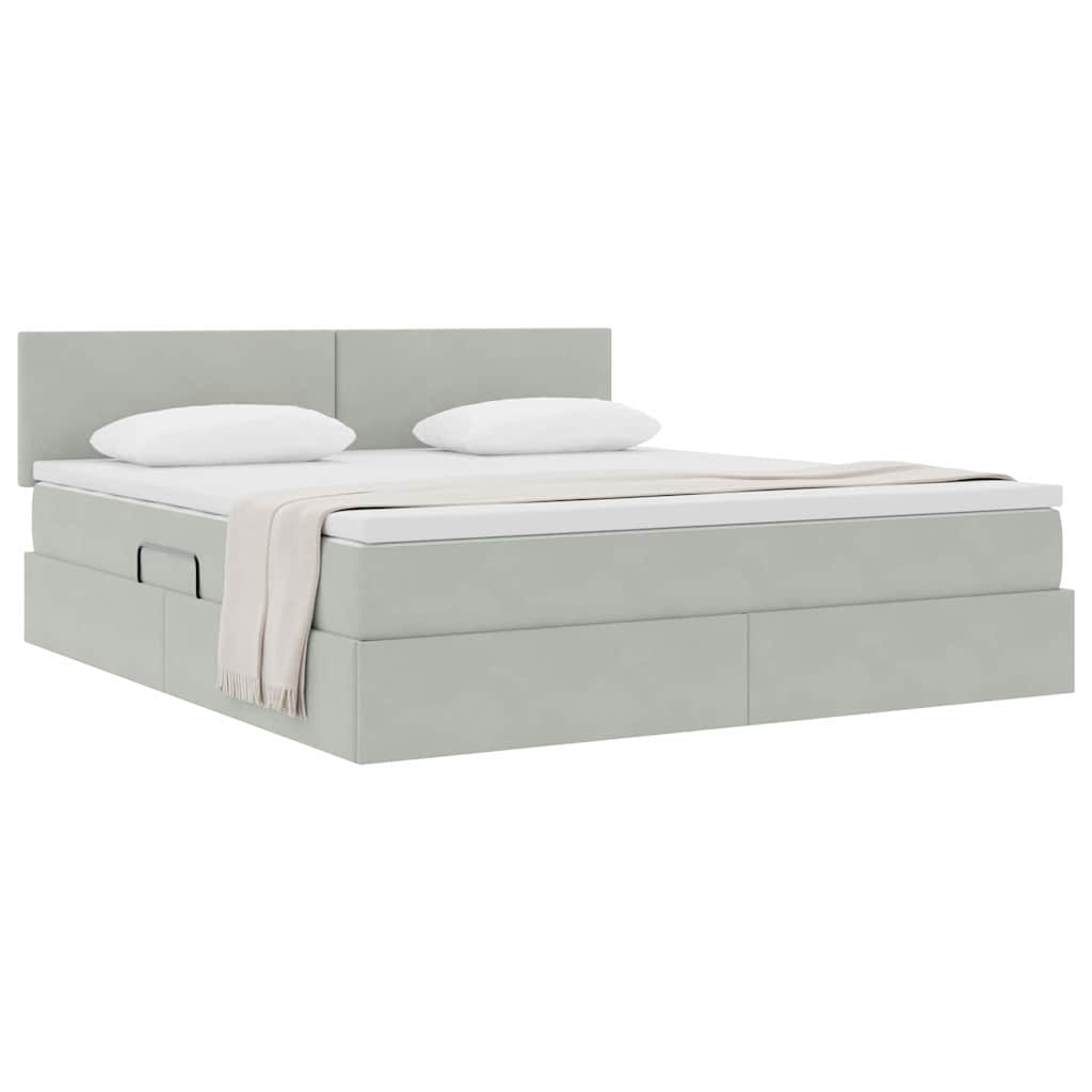 Lit de Rangement avec matelas Gris clair 160 x 200 cm Velours - XIOS
