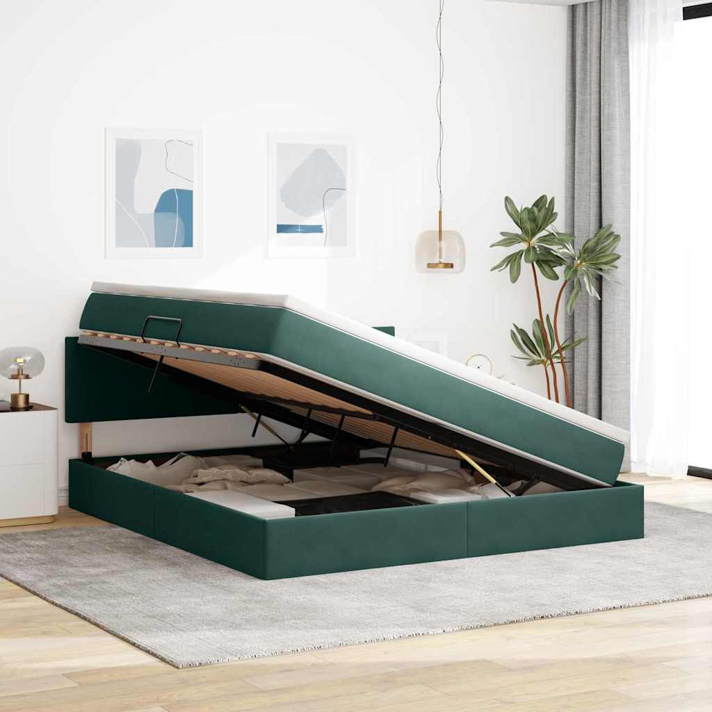 Lit de Rangement avec matelas Vert foncé 160 x 200 cm Velours - XIOS