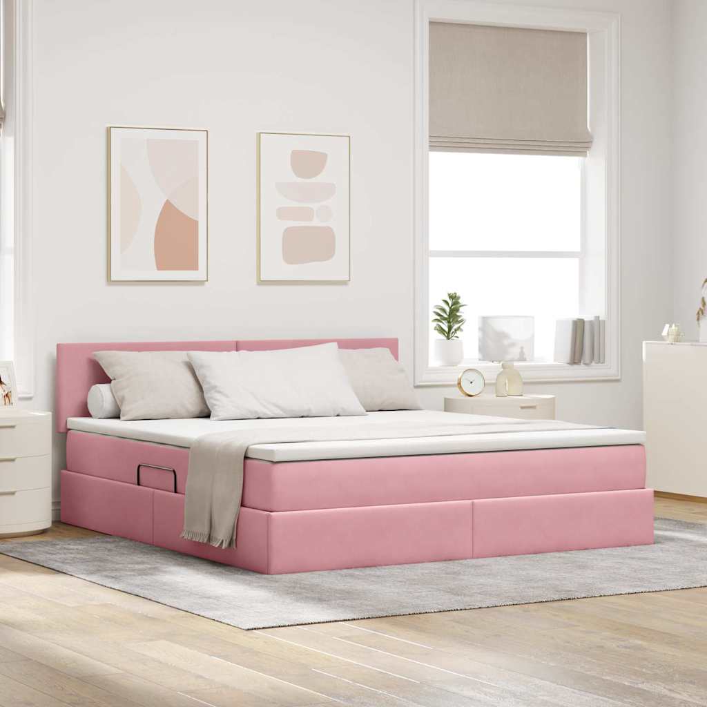Lit de Rangement avec matelas Rose 160 x 200 cm Velours - XIOS