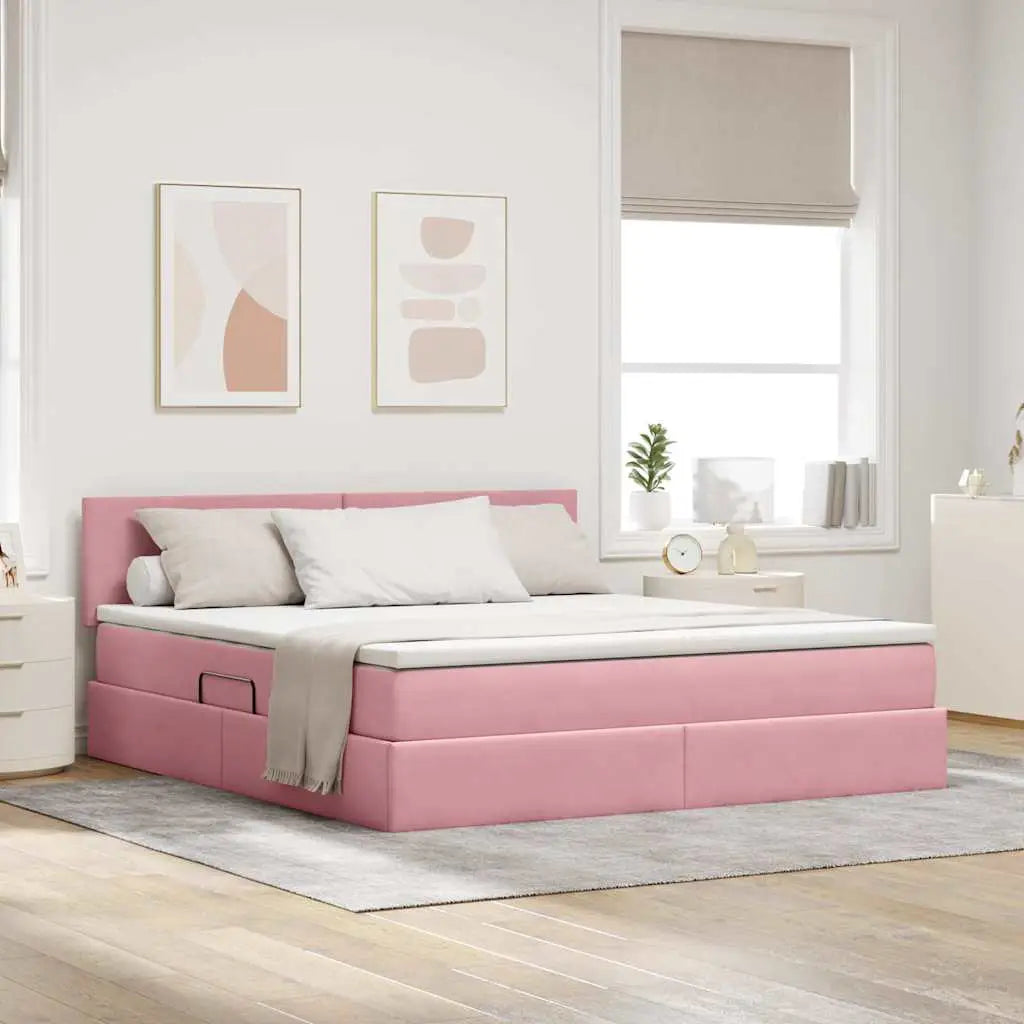 Lit de Rangement avec tête de lit Rose 160 x 200 cm Velours - XIOS