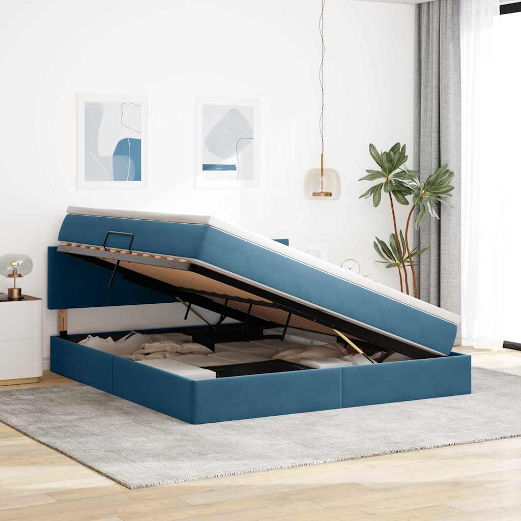 Lit de Rangement avec matelas Bleu foncé 180 x 200 cm Velours - XIOS
