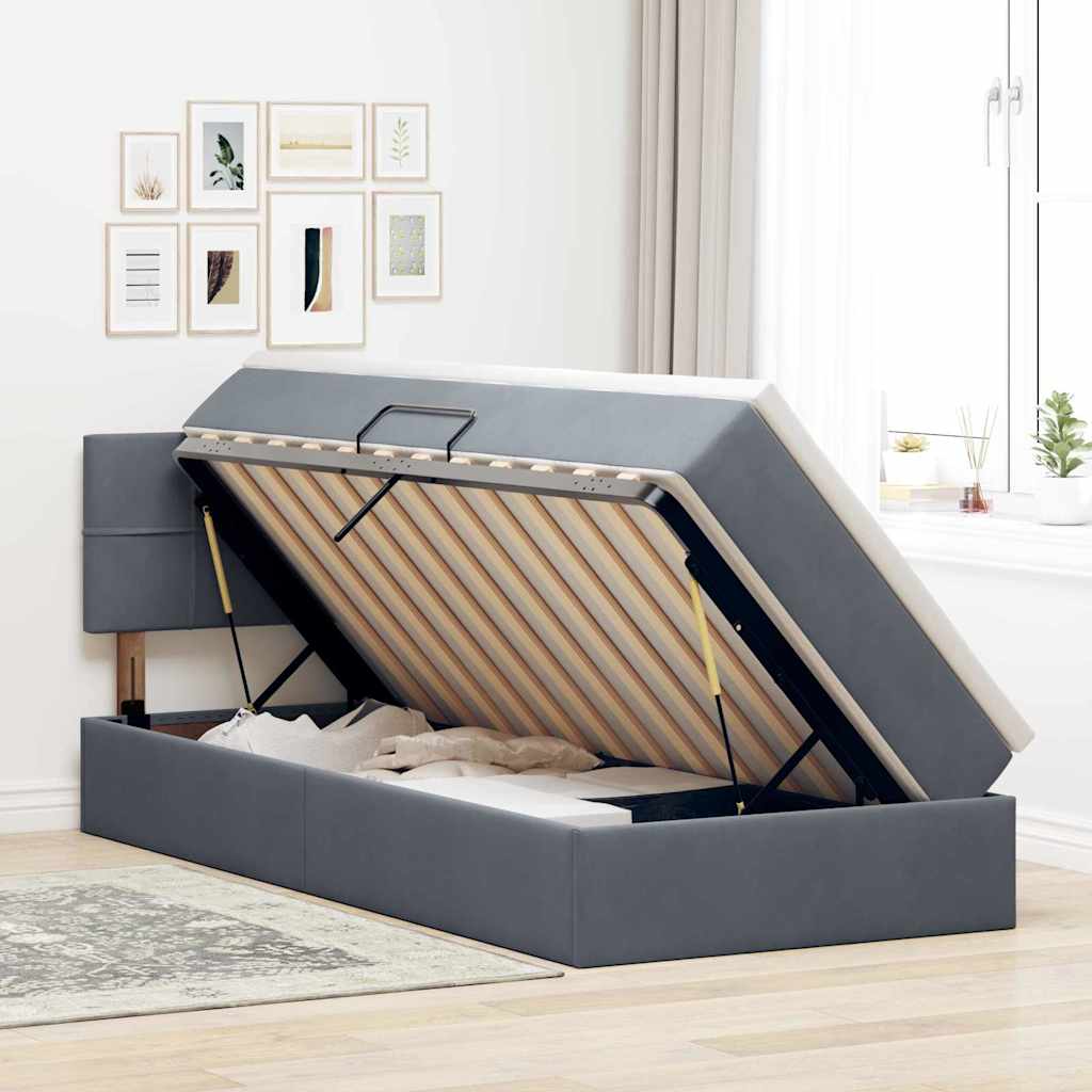 Lit de Rangement avec matelas Gris foncé 90 x 200 cm Velours - XIOS