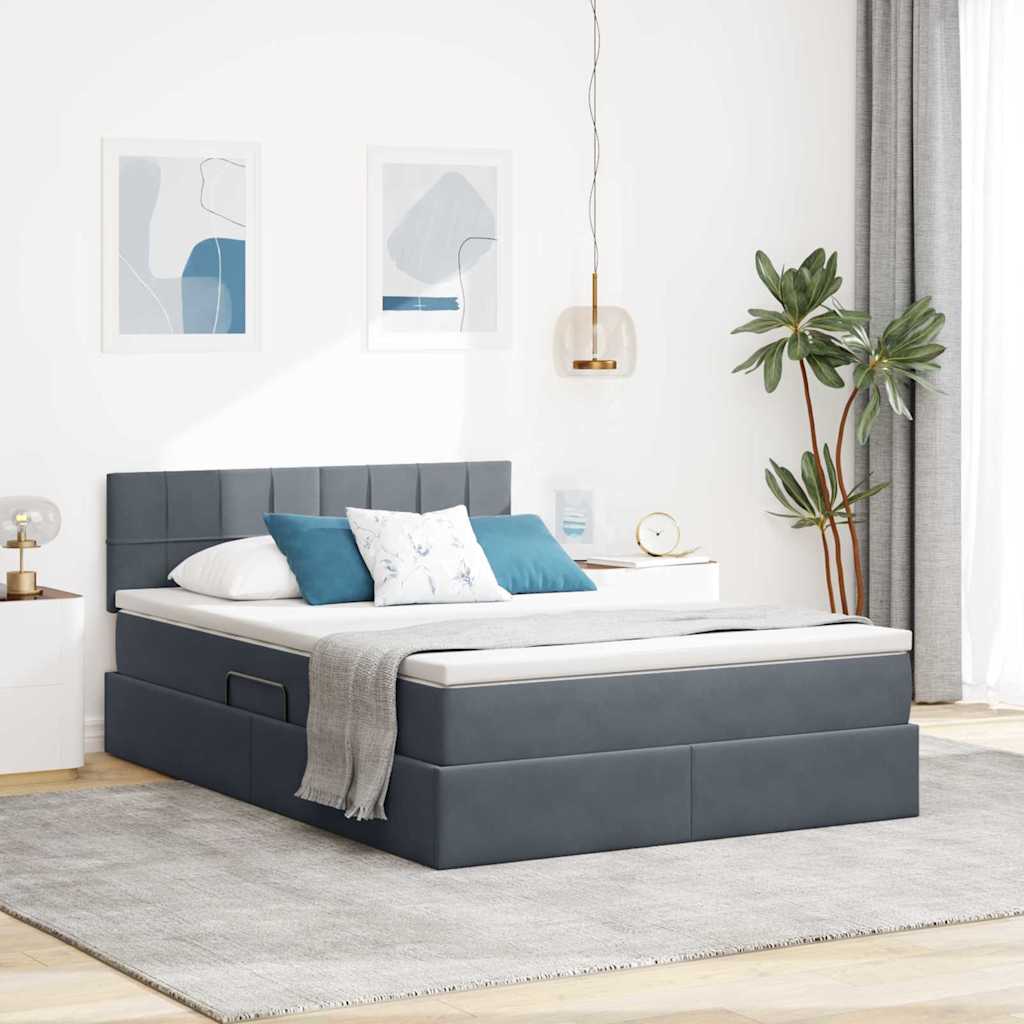 Lit de Rangement avec matelas Gris foncé 140 x 200 cm Velours - XIOS