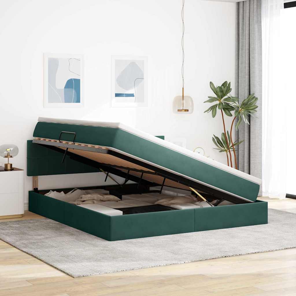 Lit de Rangement avec matelas Vert foncé 160 x 200 cm Velours - XIOS