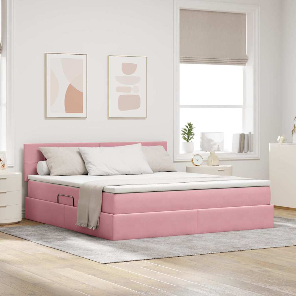 Lit de Rangement avec matelas Rose 160 x 200 cm Velours - XIOS