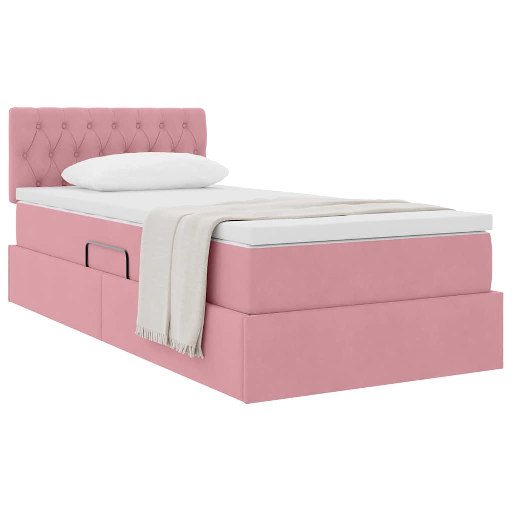 Lit de Rangement avec tête de lit Rose 90 x 190 cm Velours