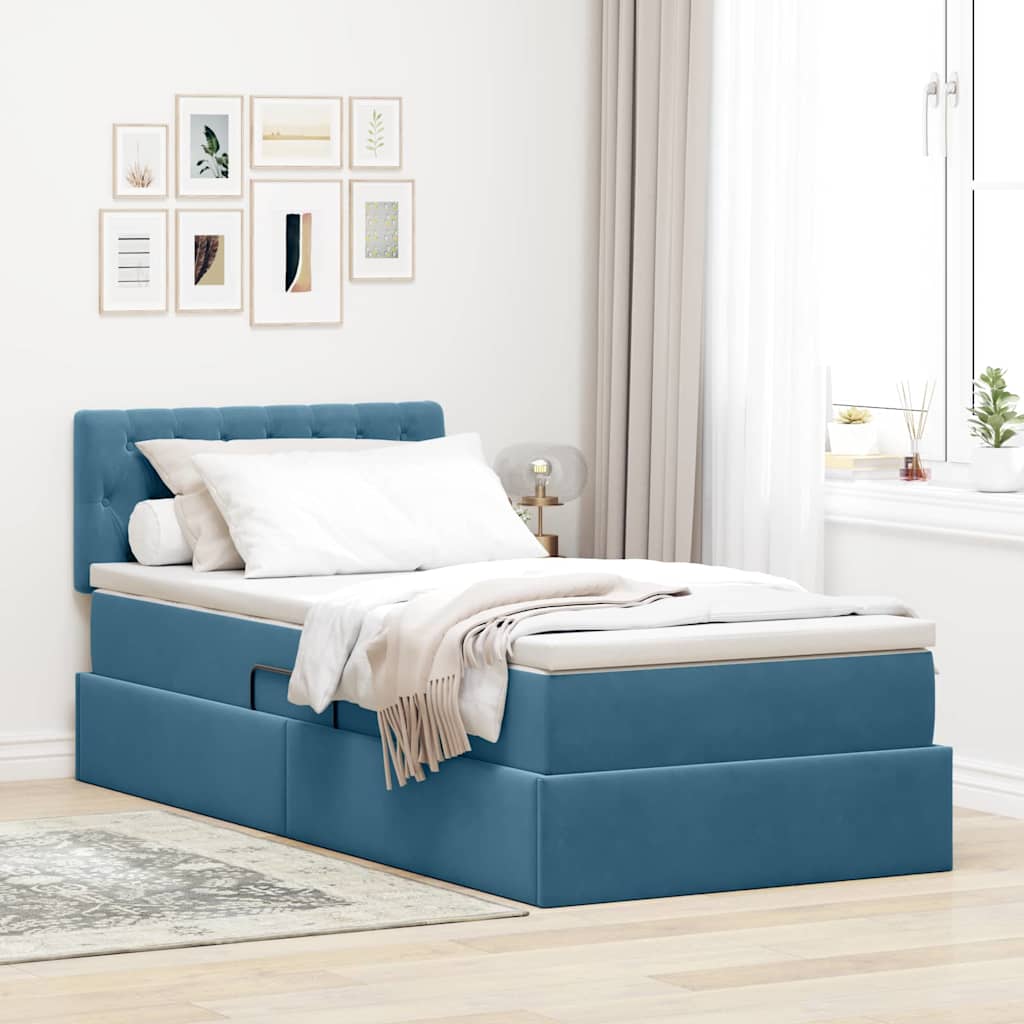 Lit de Rangement avec matelas Bleu foncé 90 x 200 cm Velours - XIOS