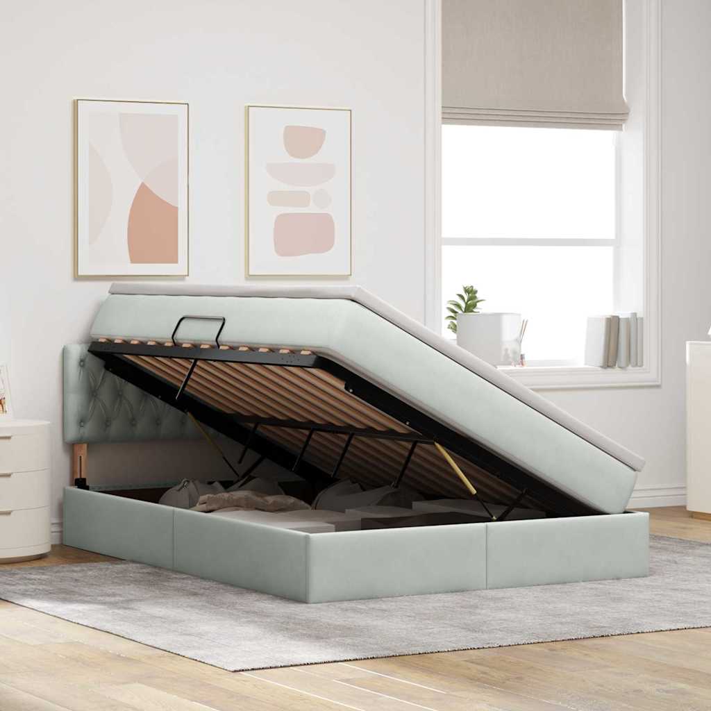 Lit de Rangement avec matelas Gris clair 140 x 200 cm Velours - XIOS