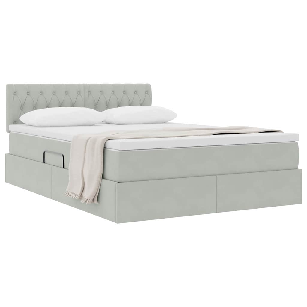 Lit de Rangement avec matelas Gris clair 140 x 200 cm Velours - XIOS