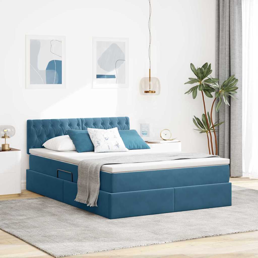 Lit de Rangement avec matelas Bleu foncé 140 x 200 cm Velours - XIOS