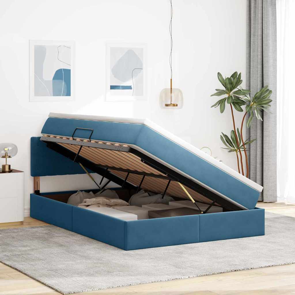 Lit de Rangement avec matelas Bleu foncé 140 x 200 cm Velours - XIOS