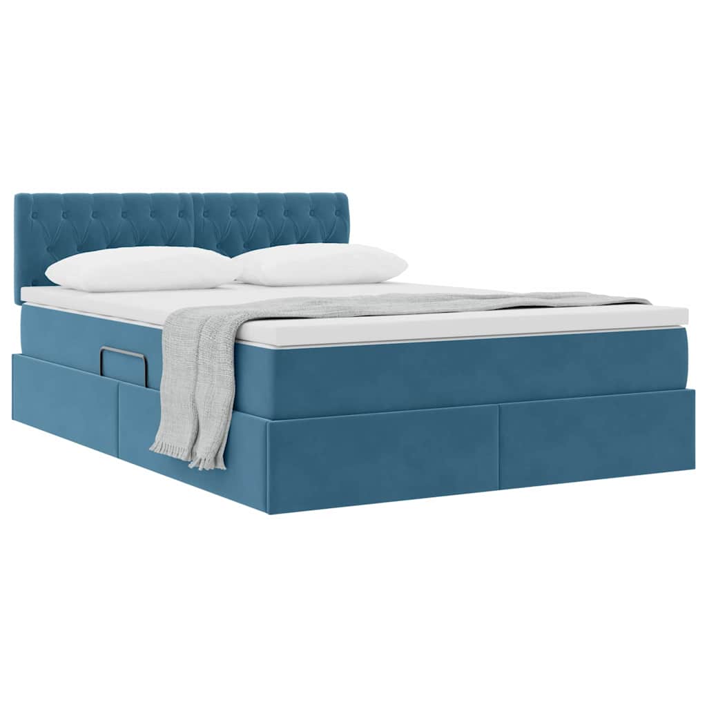 Lit de Rangement avec matelas Bleu foncé 140 x 200 cm Velours - XIOS