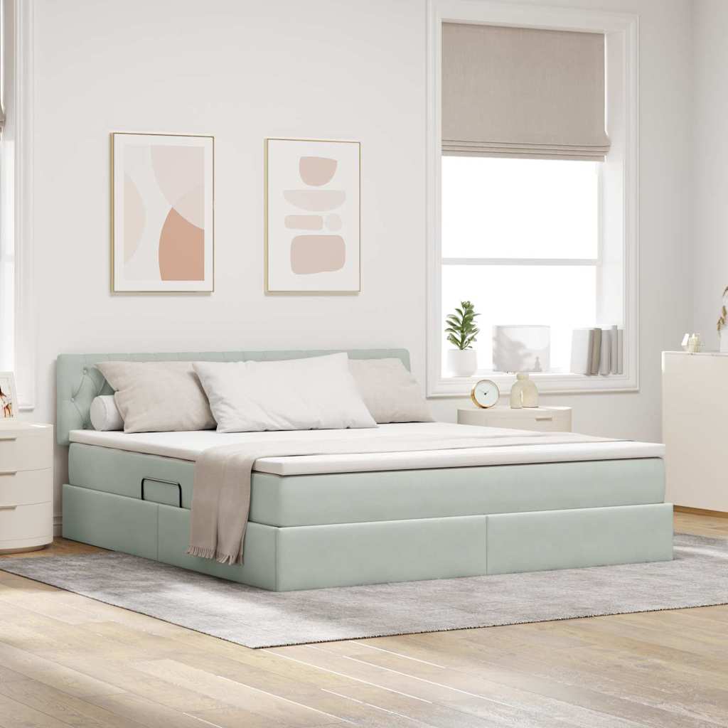 Lit de Rangement avec matelas Gris clair 160 x 200 cm Velours - XIOS