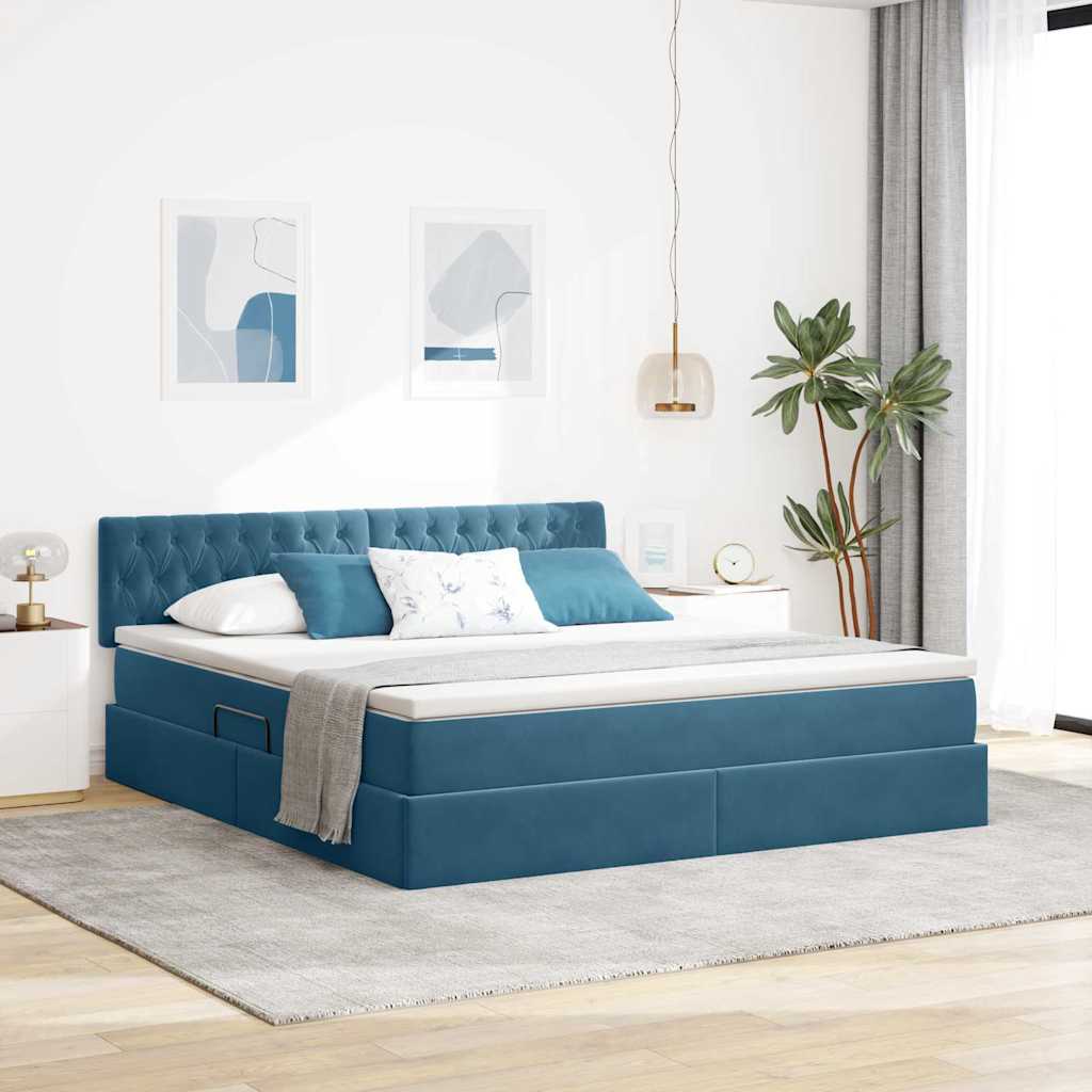 Lit de Rangement avec matelas Bleu foncé 160 x 200 cm Velours - XIOS