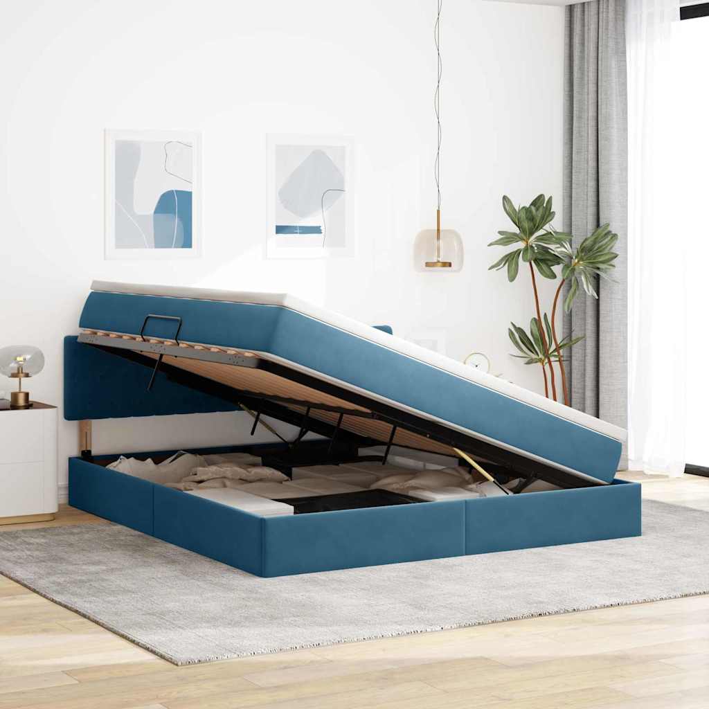 Lit de Rangement avec matelas Bleu foncé 160 x 200 cm Velours - XIOS
