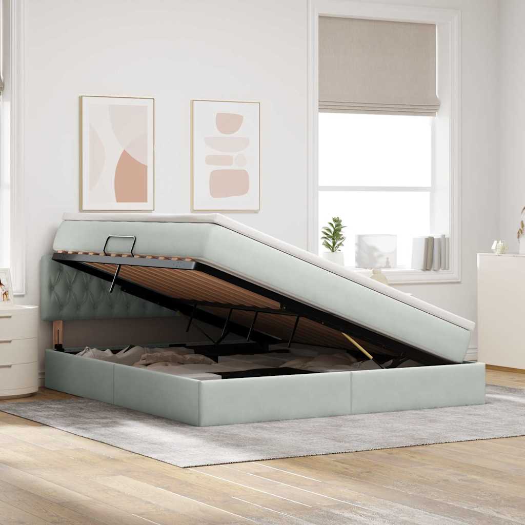 Lit de Rangement avec matelas Gris clair 180 x 200 cm Velours - XIOS