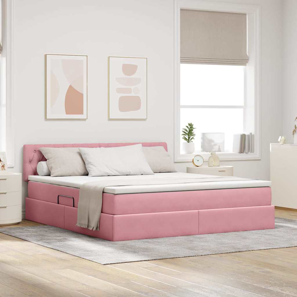 Lit de Rangement avec matelas Rose 180 x 200 cm Velours - XIOS