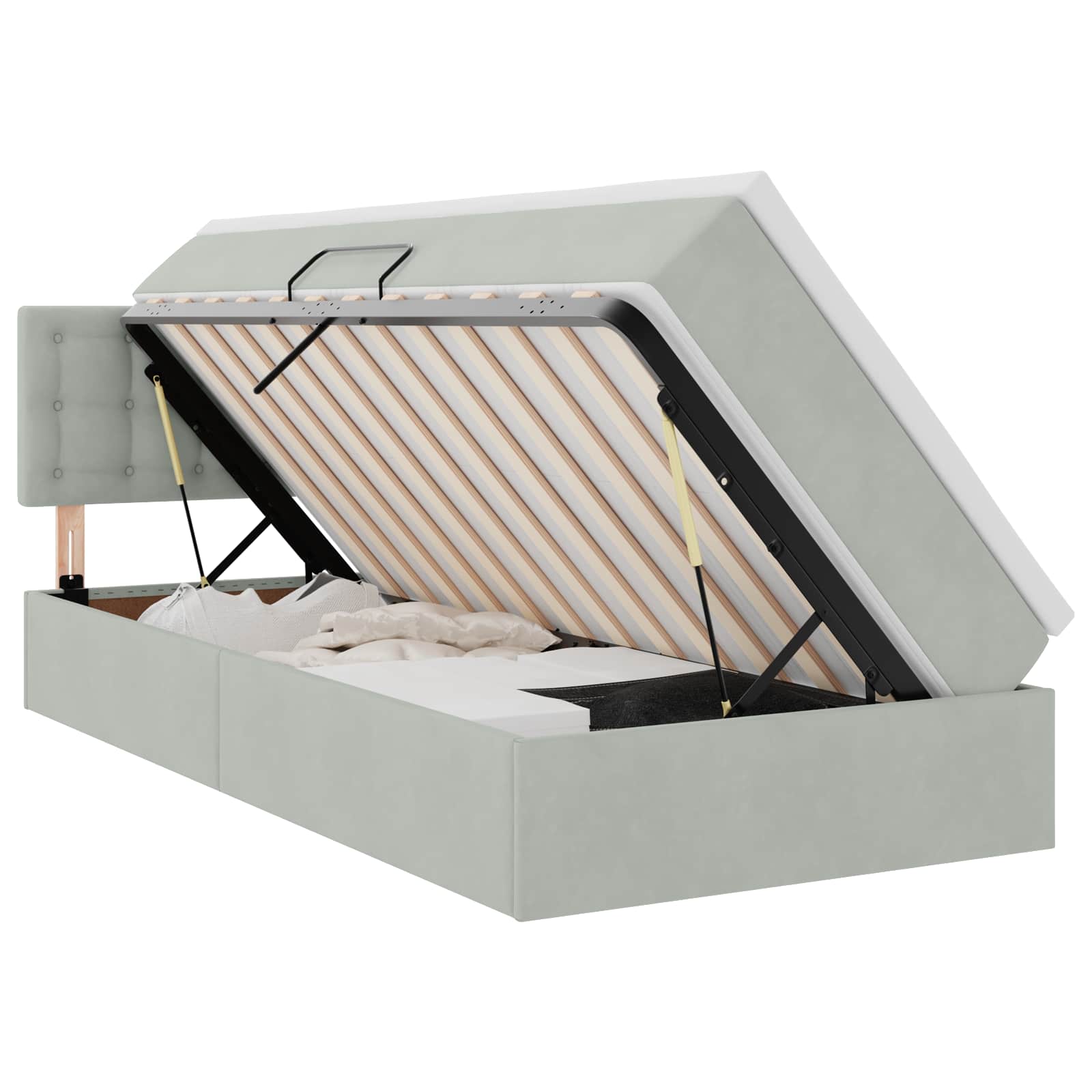 Lit de Rangement avec matelas Gris clair 90 x 190 cm Velours - XIOS