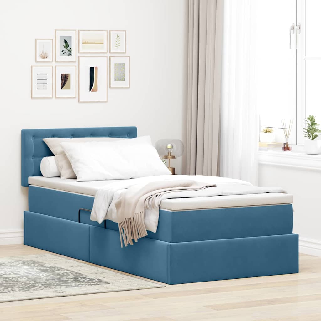 Lit de Rangement avec matelas Bleu foncé 90 x 190 cm Velours - XIOS