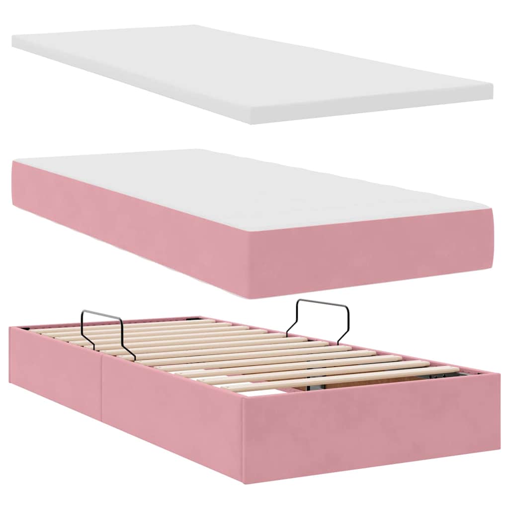 Lit de Rangement avec tête de lit Rose 90 x 190 cm Velours