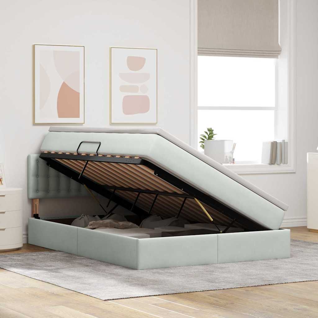 Lit de Rangement avec matelas Gris clair 140 x 190 cm Velours - XIOS