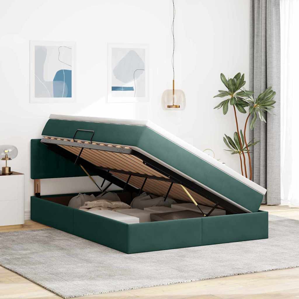Lit de Rangement avec matelas Vert foncé 140 x 190 cm Velours - XIOS