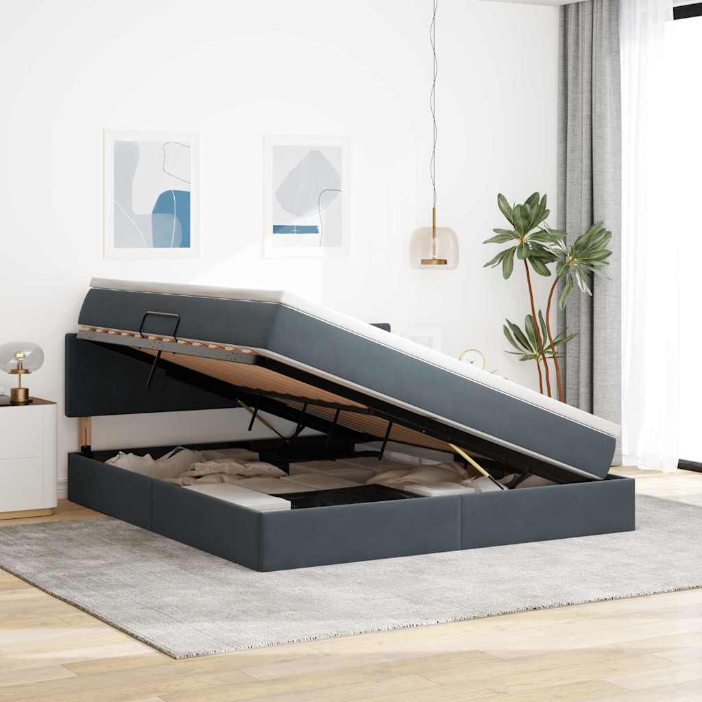 Lit de Rangement avec matelas Gris foncé 160 x 200 cm Velours - XIOS