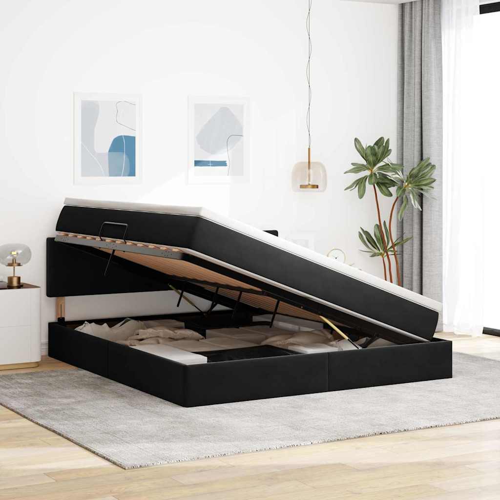 Lit de Rangement avec matelas Noir 160 x 200 cm Velours - XIOS