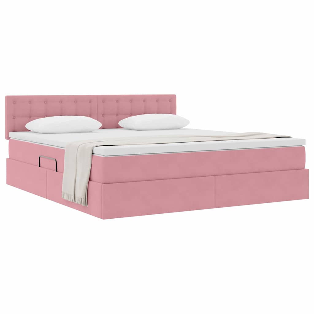 Lit de Rangement avec matelas Rose 180 x 200 cm Velours - XIOS