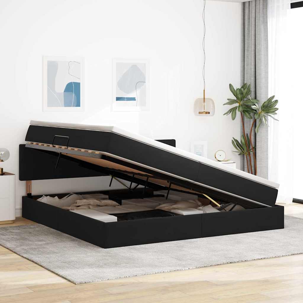 Lit de Rangement avec matelas Noir 200 x 200 cm Velours - XIOS