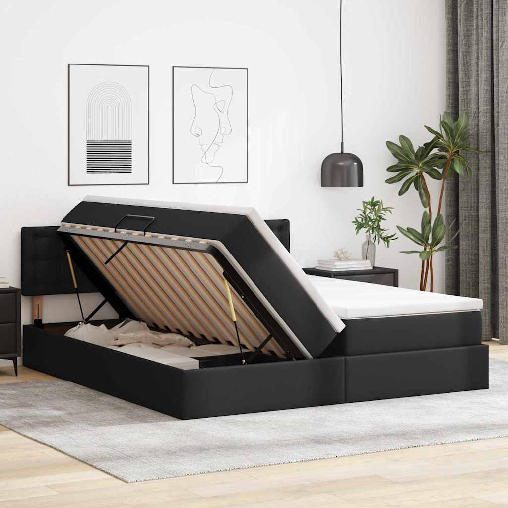 Lit de Rangement Noir 200 x 200 cm Cuir synthétique - XIOS