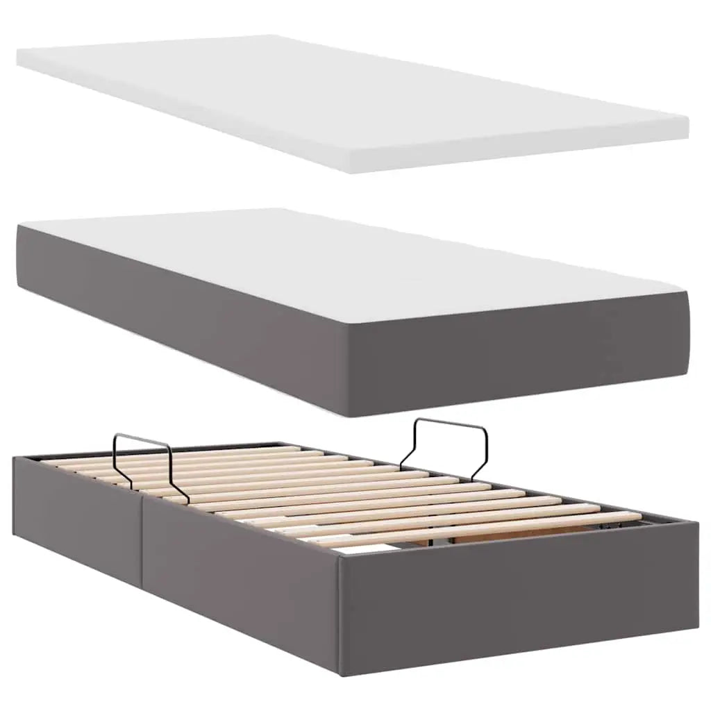 Lit avec rangement et LED Gris 90 x 190 cm Cuir synthétique - XIOS