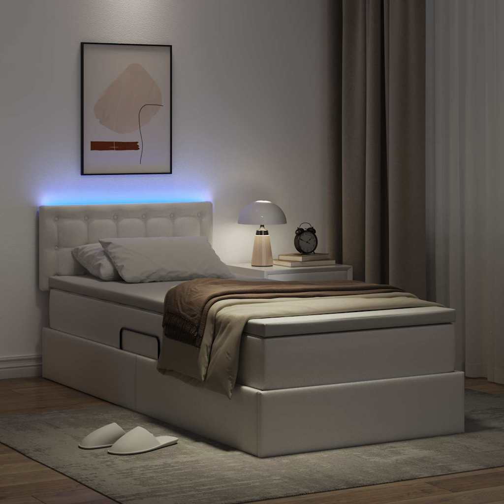 Lit avec rangement et LED avec matelas Blanc pur 90 x 200 cm - XIOS