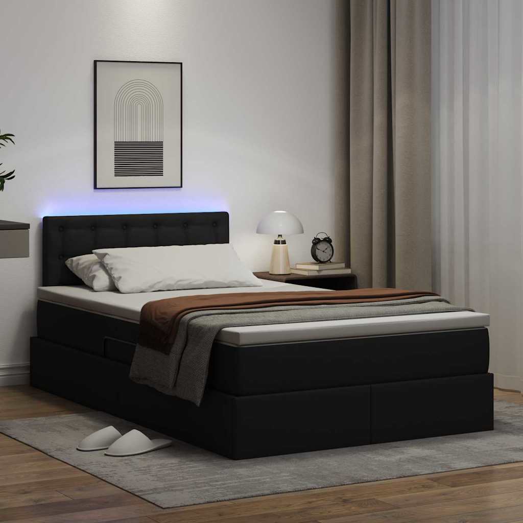 Lit avec rangement et LED Noir 120 x 190 cm Cuir synthétique - XIOS
