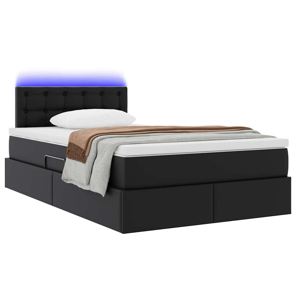 Lit avec rangement et LED Noir 120 x 190 cm Cuir synthétique - XIOS