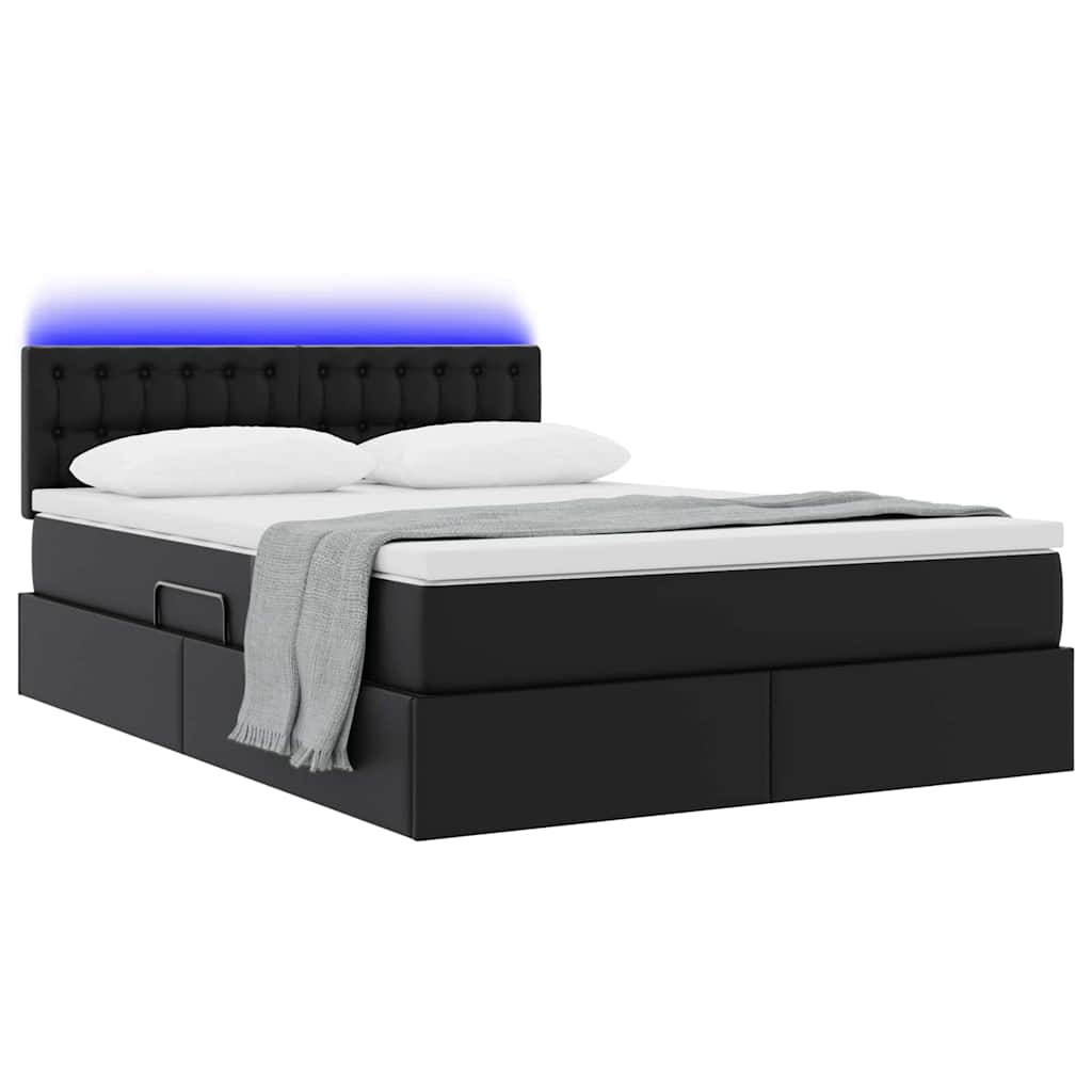 Lit avec rangement et LED Noir 140 x 200 cm Cuir synthétique - XIOS