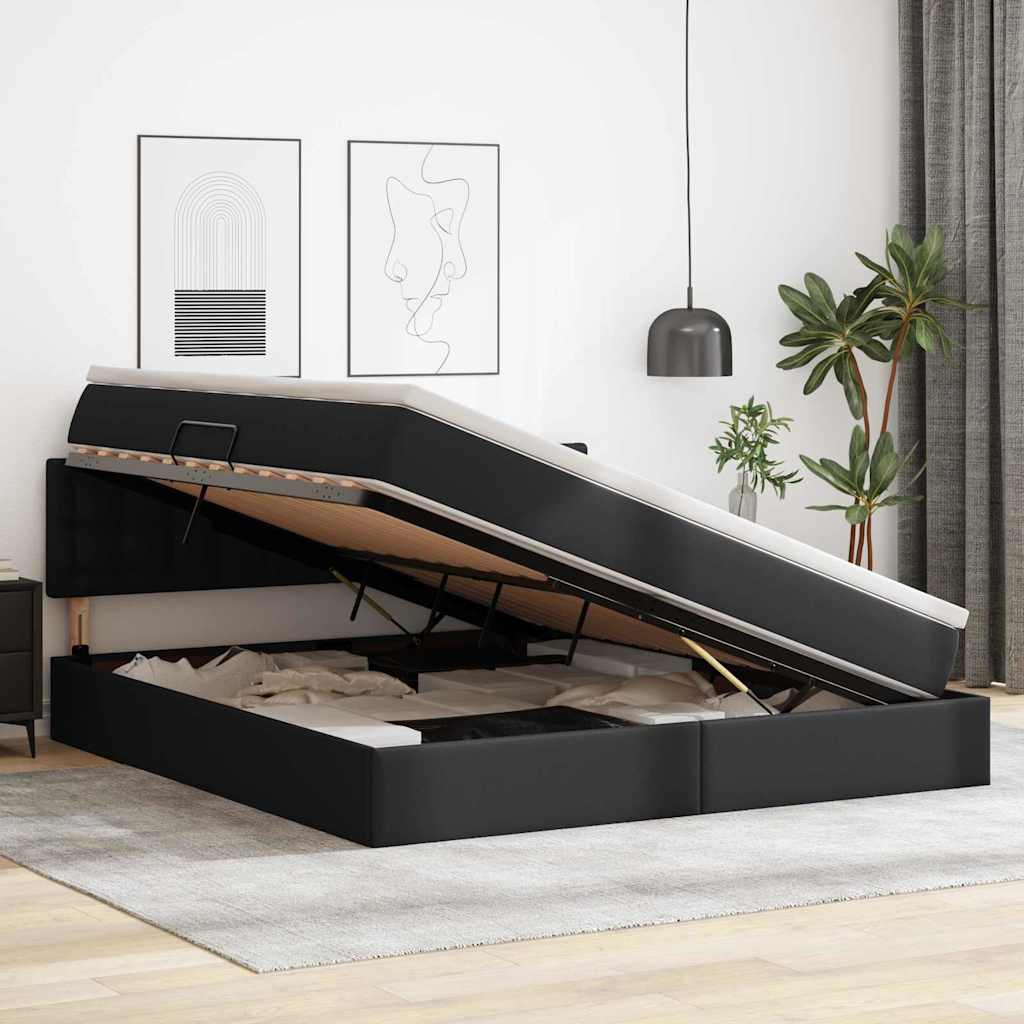 Lit avec rangement et LED Noir 160 x 200 cm Cuir synthétique - XIOS