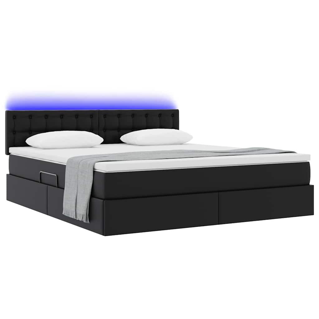 Lit avec rangement et LED Noir 160 x 200 cm Cuir synthétique - XIOS
