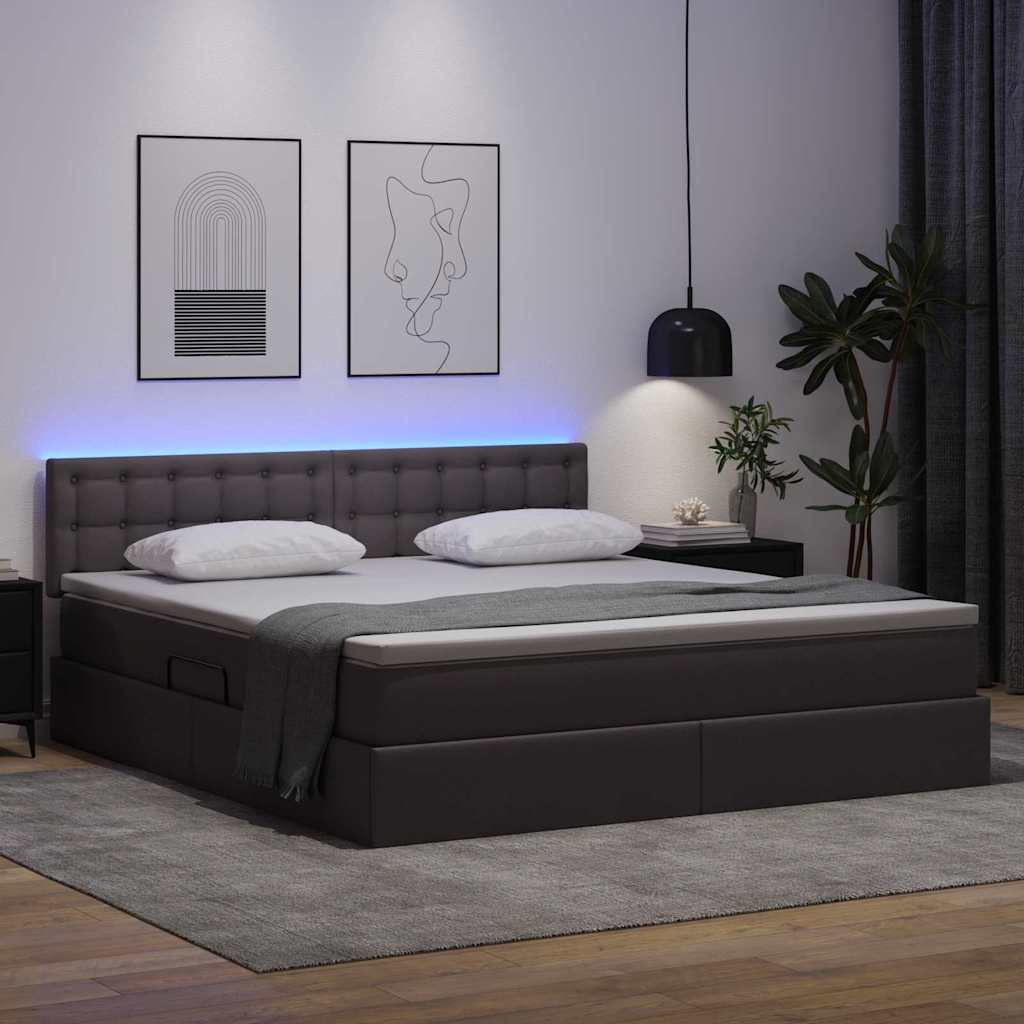 Lit avec rangement et LED Gris 160 x 200 cm Cuir synthétique - XIOS