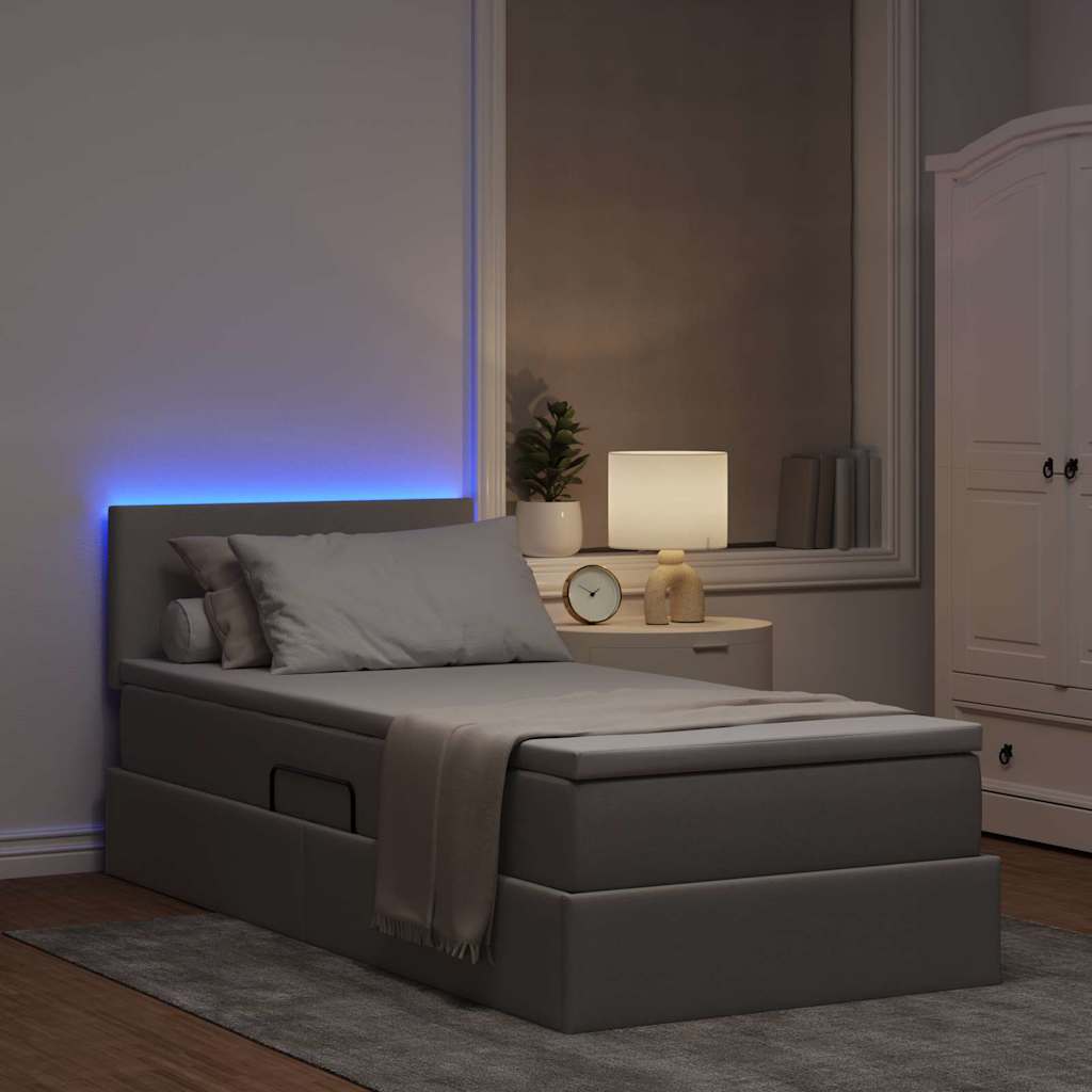 Lit de rangement LED avec matelas Taupe 90 x 200 cm Tissu - XIOS