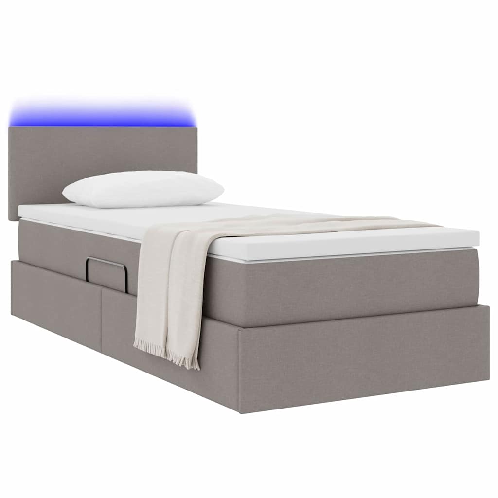 Lit de rangement LED avec matelas Taupe 90 x 200 cm Tissu - XIOS