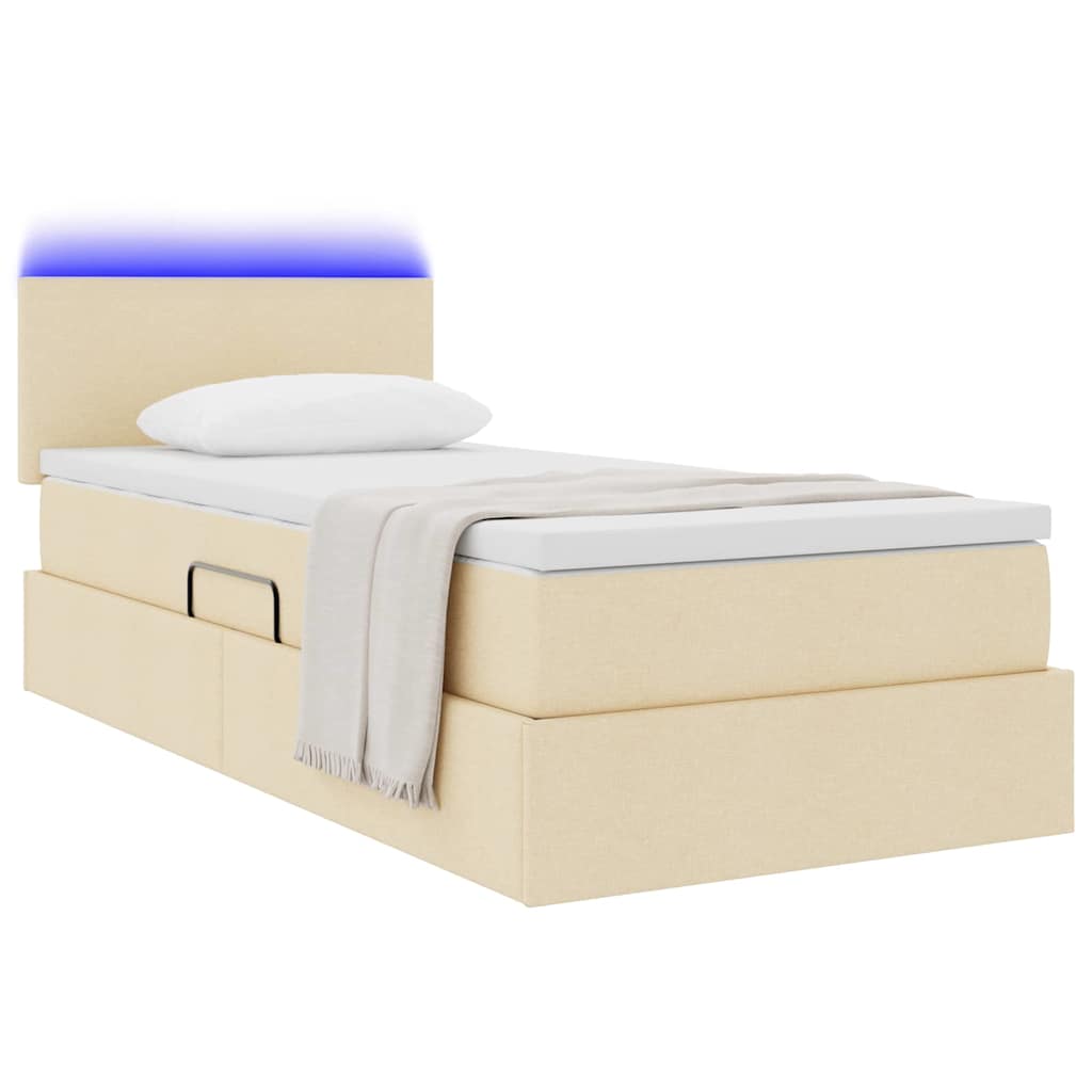 Lit de rangement LED avec matelas Crème 90 x 200 cm Tissu - XIOS
