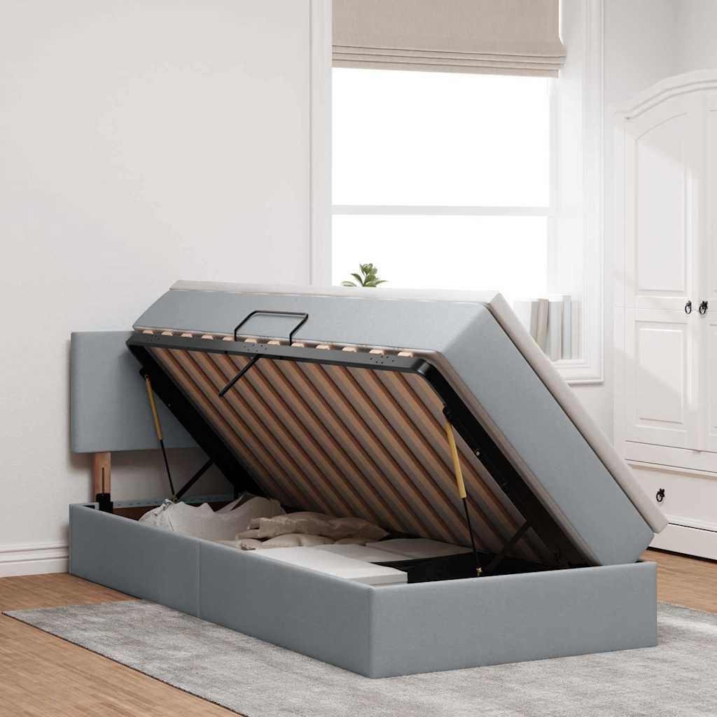 Lit avec rangement et LED Gris clair 100 x 200 cm tissu - XIOS