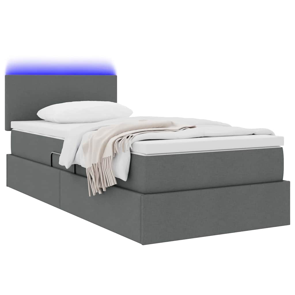 Lit de rangement LED avec matelas Gris foncé 100 x 200 cm Tissu - XIOS